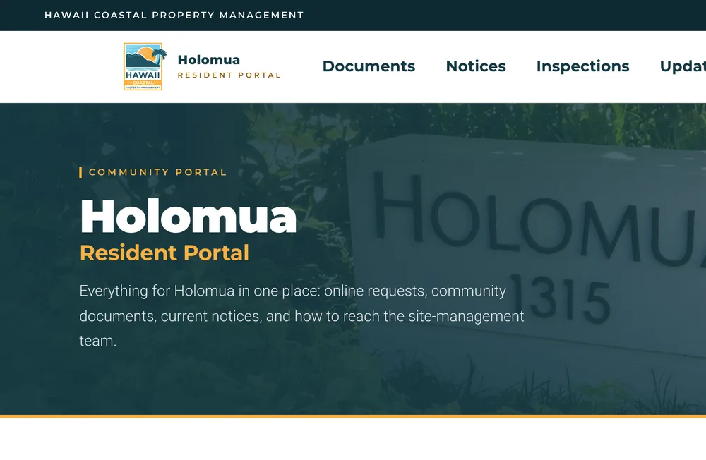 The Holomua resident portal home page