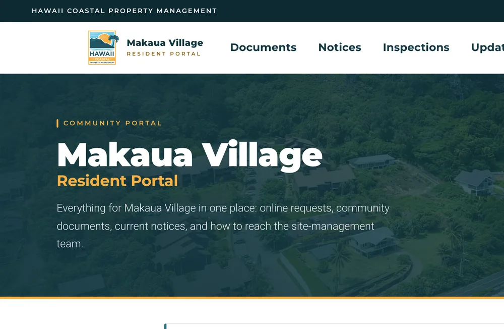 The Makaua Village resident portal home page