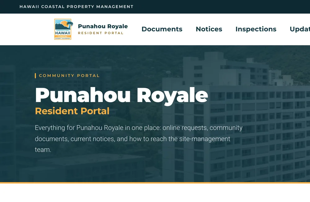 The Punahou Royale resident portal home page