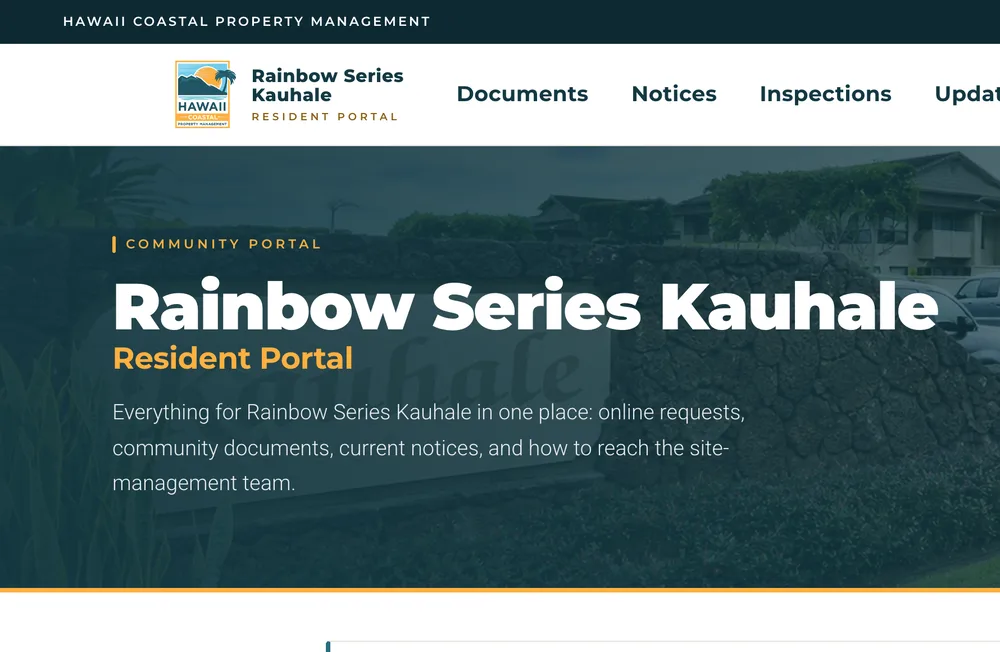 The Rainbow Series Kauhale resident portal home page