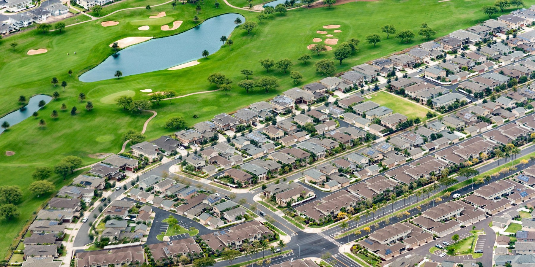 Aerial view of master-planned residential neighborhoods in Ewa Beach