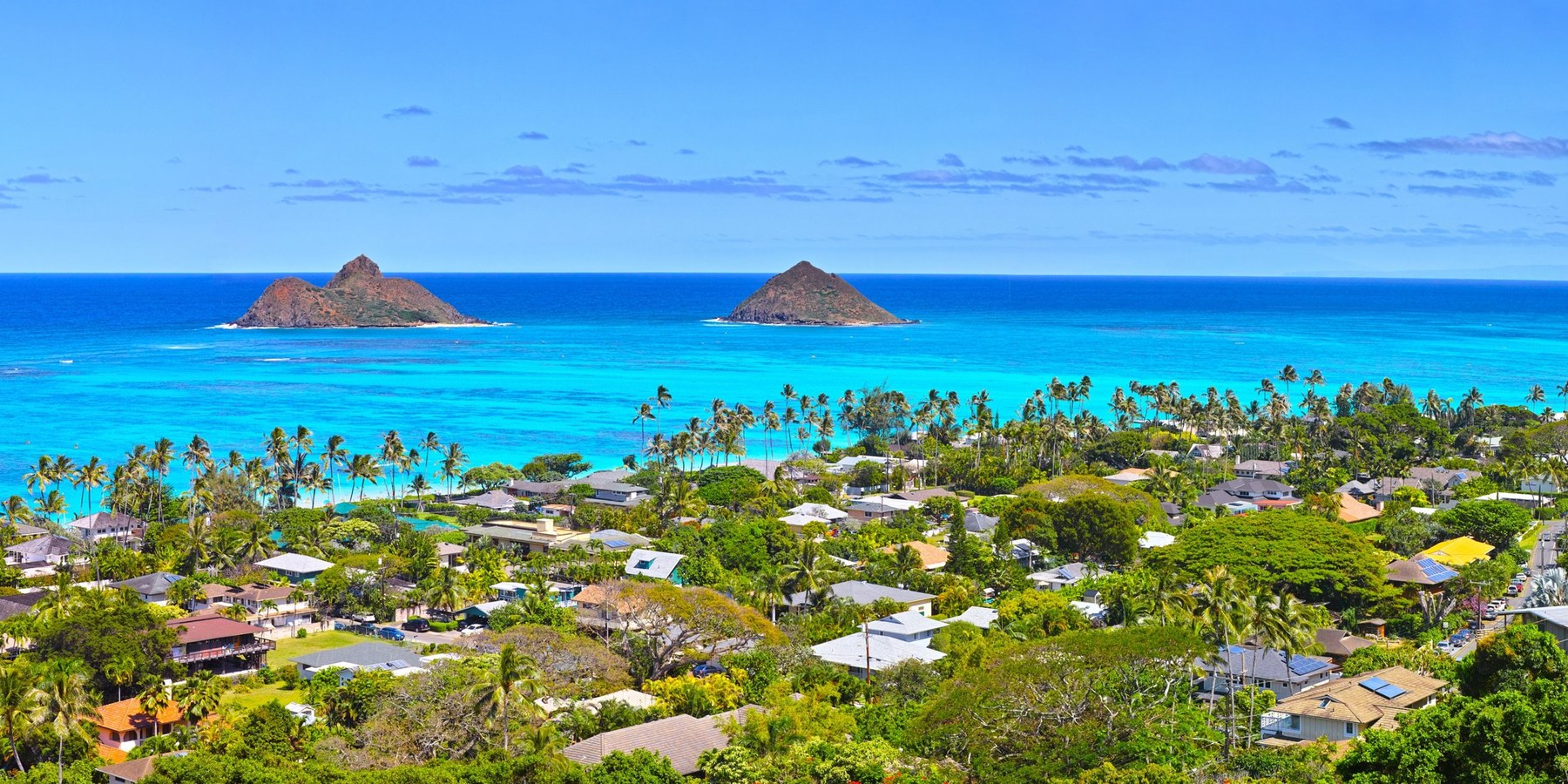 Kailua and Lanikai neighborhoods with the Mokulua islands offshore