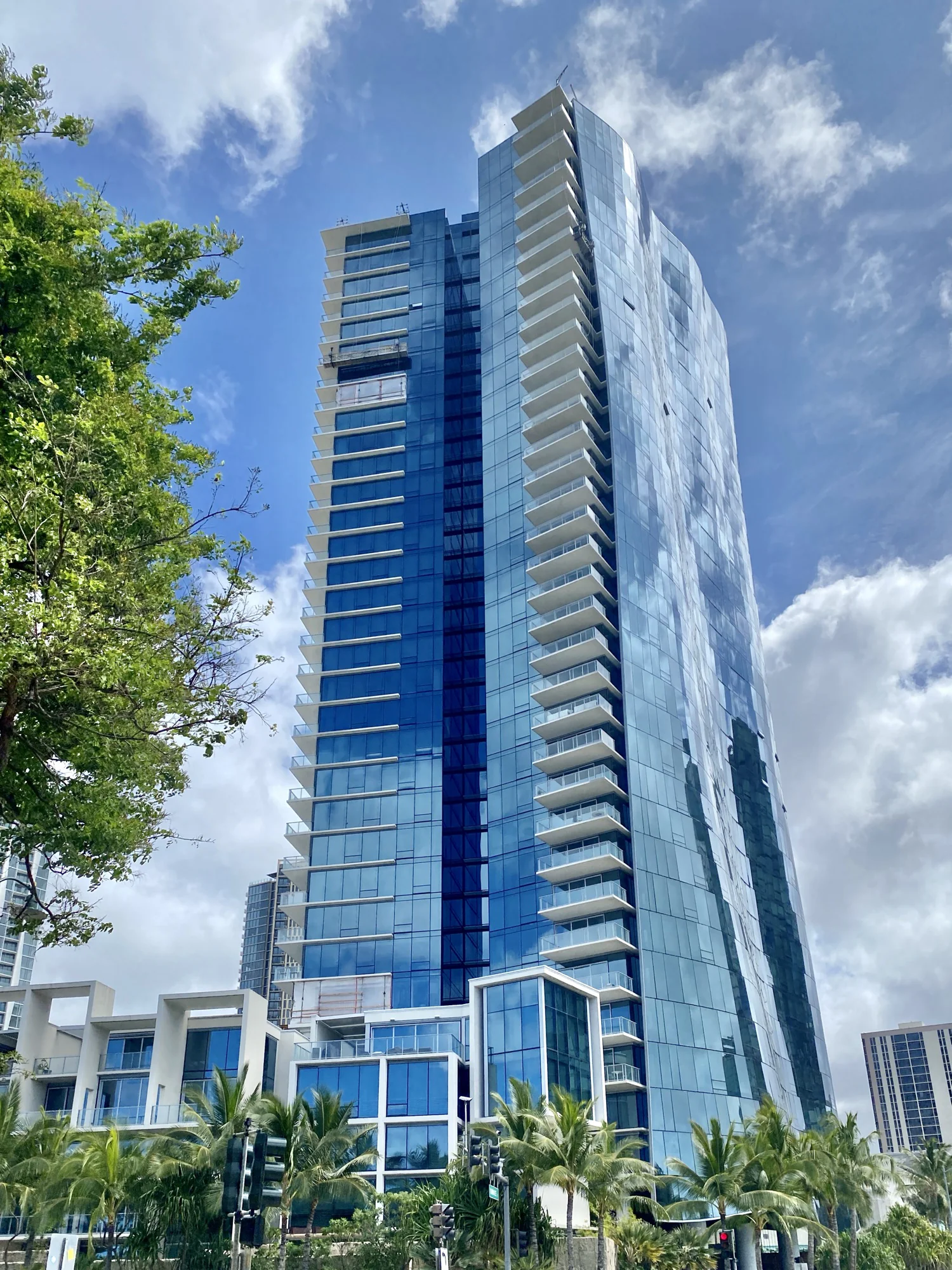 Waiea luxury condominium tower facade at Ward Village on Ala Moana Boulevard, Kakaʻako